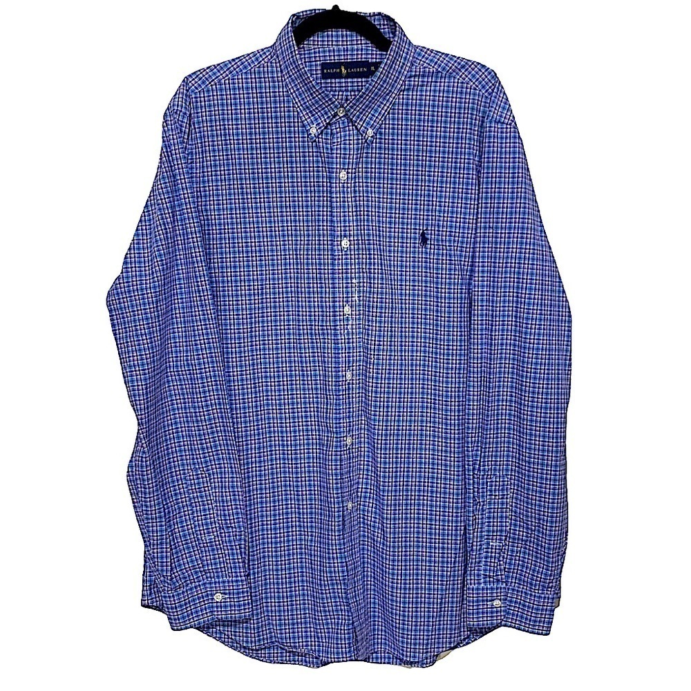 RALPH Lauren Blue Plaid Button Down Shirt Size XL
